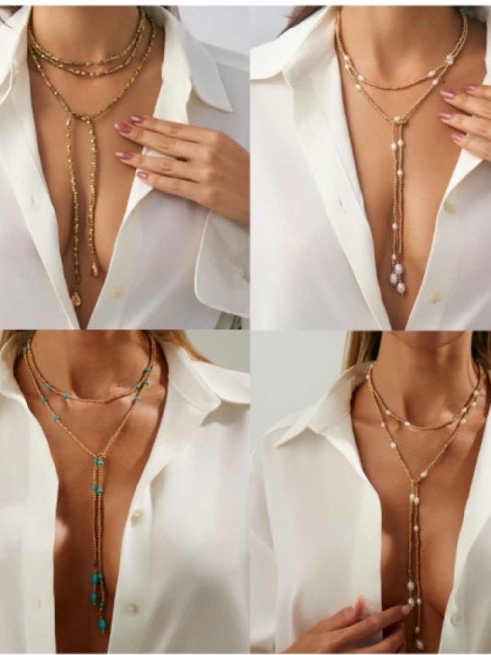 Silver Multi-Strand PEARL BEADED Y-SHAPE TASSEL